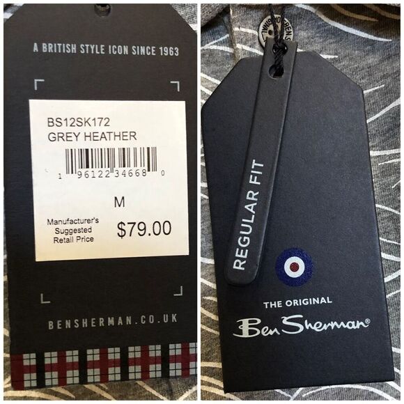 BEN SHERMAN - NWT - M Sz M - Wave Print Polo Shirt in Tonal Wave/Grey Heather - Picture 15 of 16